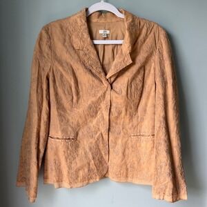 J. Jill Embroidered Floral Blazer Jacket Tone-on-Tone 100% Cotton Tan Camel 10
